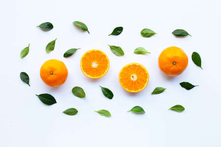 Fresh orange citrus fruit on white background.の写真素材