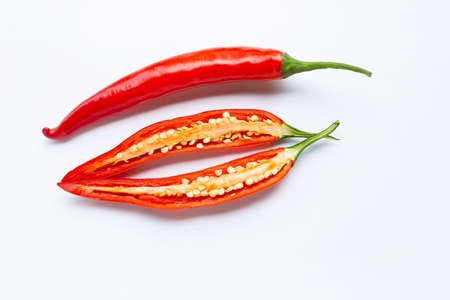 Red chili peppers on a white background
