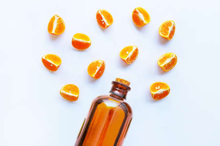 Citrus oil natural vitamin C, Orange fruit on white background.の写真素材