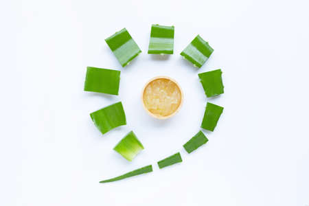 Aloe vera is a popular medicinal plant for health and beauty, on white background.の写真素材