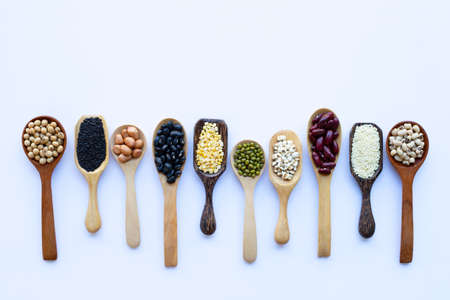Mixed beans, Different legumes isolated on white background.