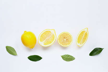 Fresh lemon on a white background. Copy spaceの写真素材