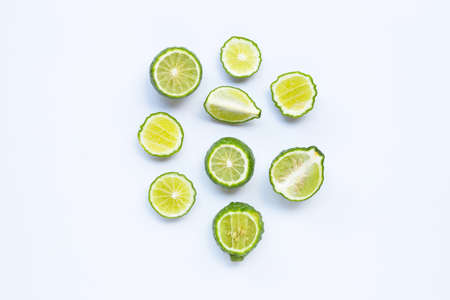 Bergamot kaffir lime herb fresh ingredient isolated on white background.の写真素材