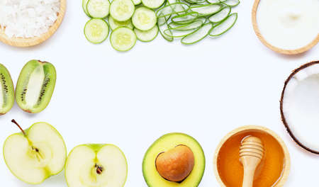 Natural ingredients for homemade skin care on whiteの写真素材