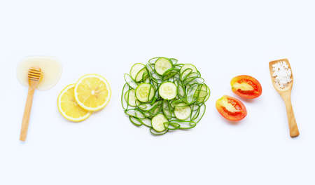 Natural ingredients for homemade skin care on white background.の写真素材