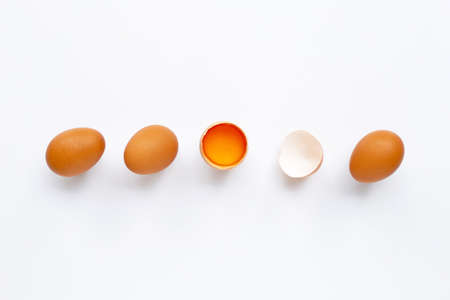 Eggs on white background. Top view