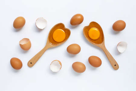 Eggs on white background. Top view