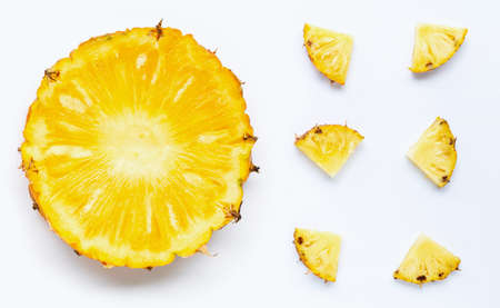 Pineapple slices on white background.の写真素材