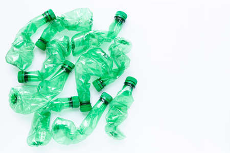 Plastic bottles on white background. Copy spaceの写真素材