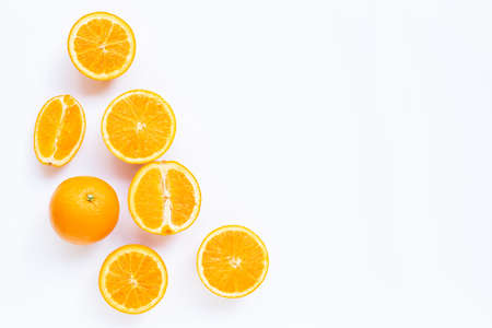 High vitamin C, Juicy and sweet. Fresh orange fruit on white background. Copy spaceの写真素材