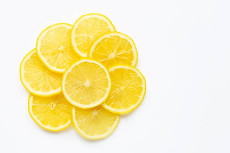 Fresh lemon  slices on white background. Copy spaceの写真素材