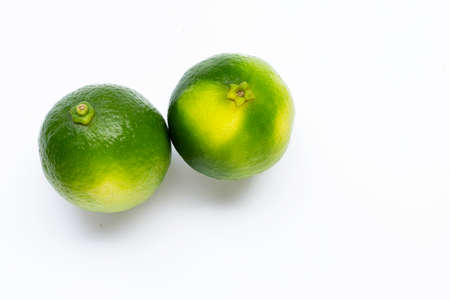 Fresh limes isolated on white background. Copy spaceの写真素材