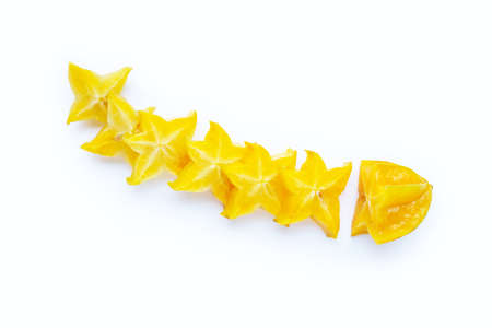 Ripe star fruit on white background. Top view