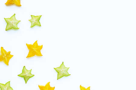 Ripe star fruit on white background. Copy spaceの写真素材