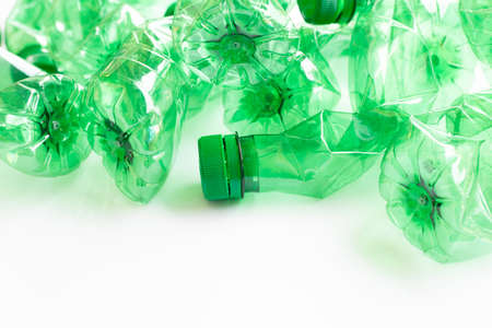 Plastic bottles on white background. Copy spaceの写真素材