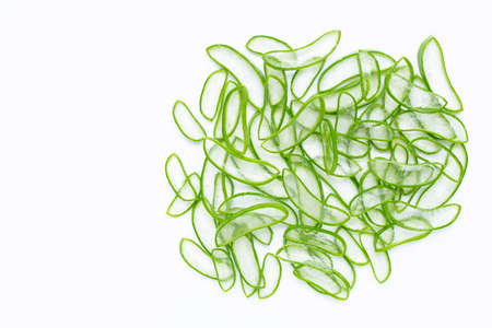Aloe vera is a popular medicinal plant for health and beauty, on a white background.