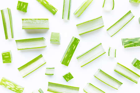 Aloe vera is a popular medicinal plant for health and beauty, on a white background.の写真素材