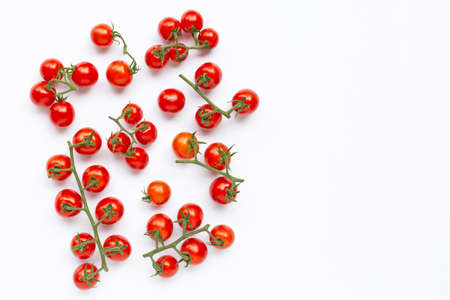 Fresh cherry tomatoes on white background. Copy spaceの写真素材