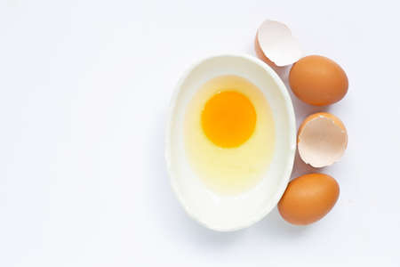 Eggs on white background. Top viewの写真素材