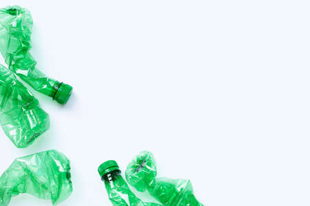 Plastic bottles on white background. Copy spaceの写真素材