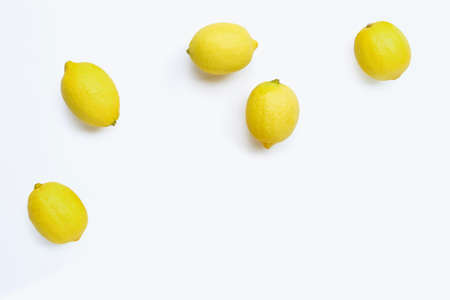 Fresh lemons on white background. Copy spaceの写真素材