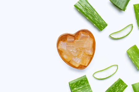 Aloe vera is a popular medicinal plant for health and beauty, white background. Copy spaceの写真素材