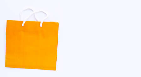 Paper shopping bag on white background. Copy spaceの写真素材