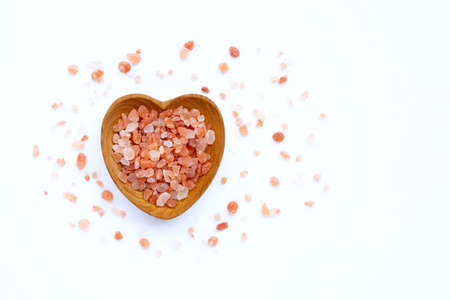 Pink himalayan salt on with background. Copy spaceの写真素材