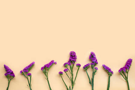 Static flowers on cream color background. Copy spaceの写真素材