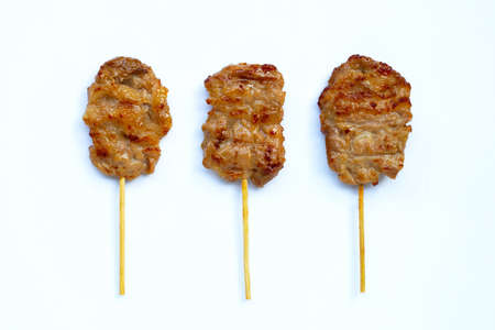 Grilled pork on white background. Top viewの写真素材