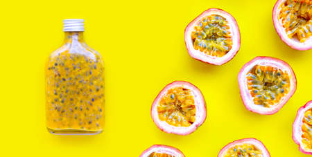 Passion fruit on white background. Top viewの写真素材