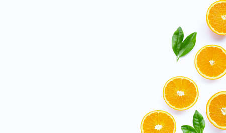 High vitamin C, Juicy and sweet. Fresh orange fruit on white background.の写真素材