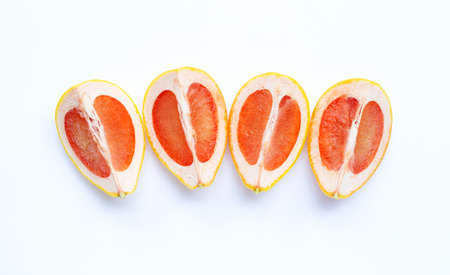 High vitamin C. Juicy grapefruit slices on white background.の写真素材
