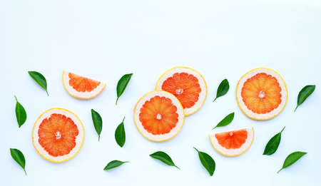 High vitamin C. Juicy grapefruit slices on white background.の写真素材