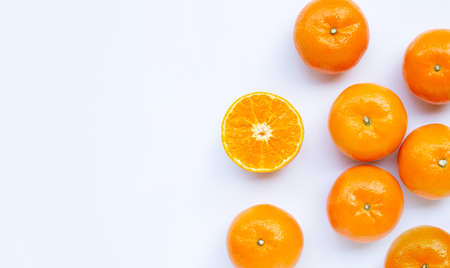 Orange fruit on white background. Copy spaceの写真素材