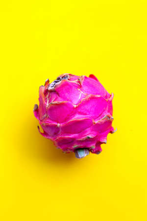 Dragon fruit, pitaya on yellow background.の写真素材