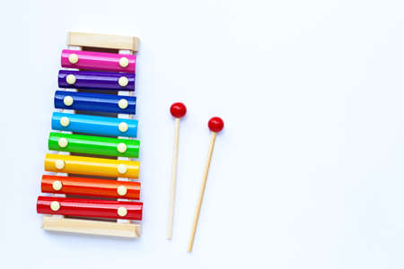 Colorful xylophone on white background. Copy spaceの写真素材
