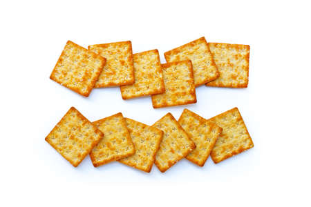Crackers with sugar on white background. Top view