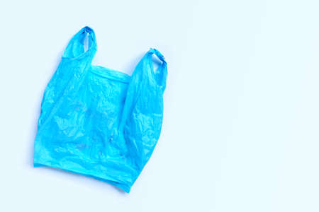 Colorful plastic bags on white background. Copy spaceの写真素材