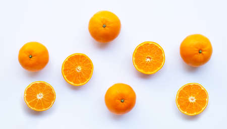 Fresh orange citrus fruit on white background.の写真素材