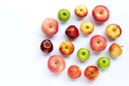 Ripe apples on white background. Top viewの写真素材