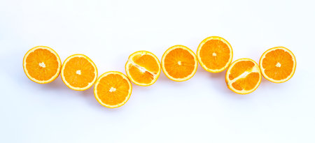 High vitamin C, Juicy and sweet. Fresh orange fruit on white background.の写真素材