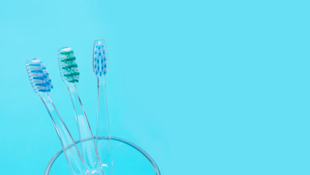 Toothbrushes on blueの写真素材