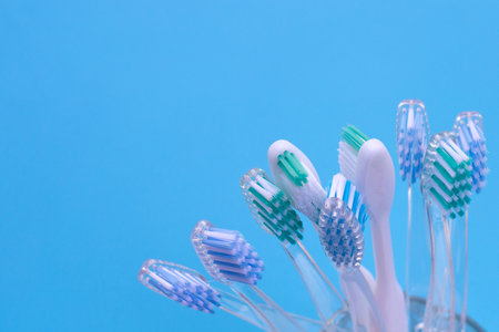 Toothbrushes on blueの写真素材