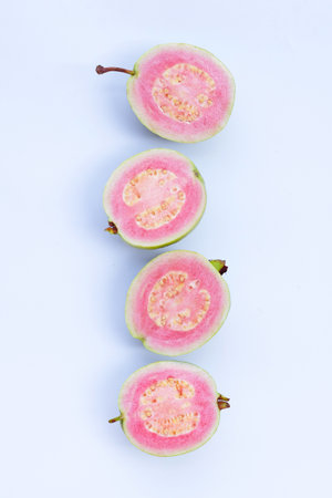 Pink guava on white background.