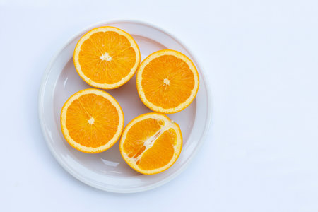 High vitamin C, Juicy and sweet. Fresh orange fruit on white background.の写真素材