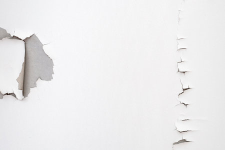 White color paint peeling off on ceiling house. Under the roof