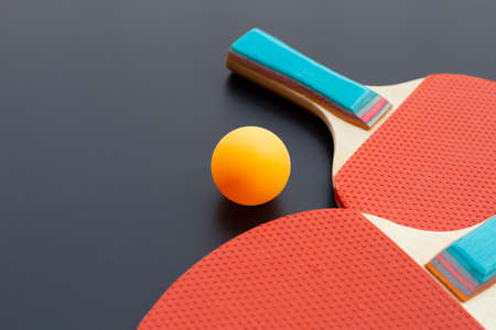 Table tennis equipment racket and ball. Sport for health conceptの写真素材