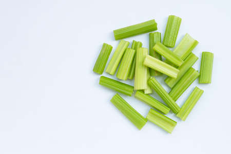 Fresh celery on white background. Top viewの写真素材