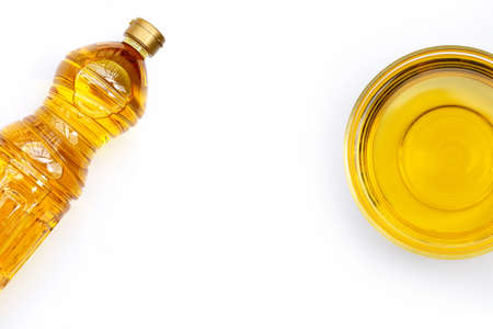 Rice bran oil on white background.